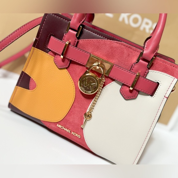 Michael Kors Hamilton Small Satchel Shoulder Bag Graphic Logo Light Berry Multi - Picture 11 of 14